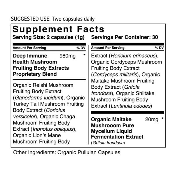 Deep Immune Health Certified Organic Mushroom Extract Blend Capsules - Image 3