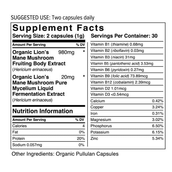 Lion's Mane Certified Organic Mushroom Extract Capsules - Image 3